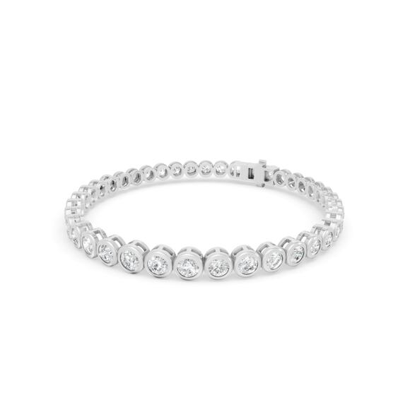5.55 ctw Diamond Bezel 14K White Gold Tennis Bracelet - Picture 2 of 4